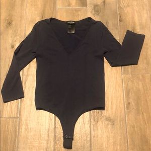 BEBE navy blue body suit fitted V-neck summer